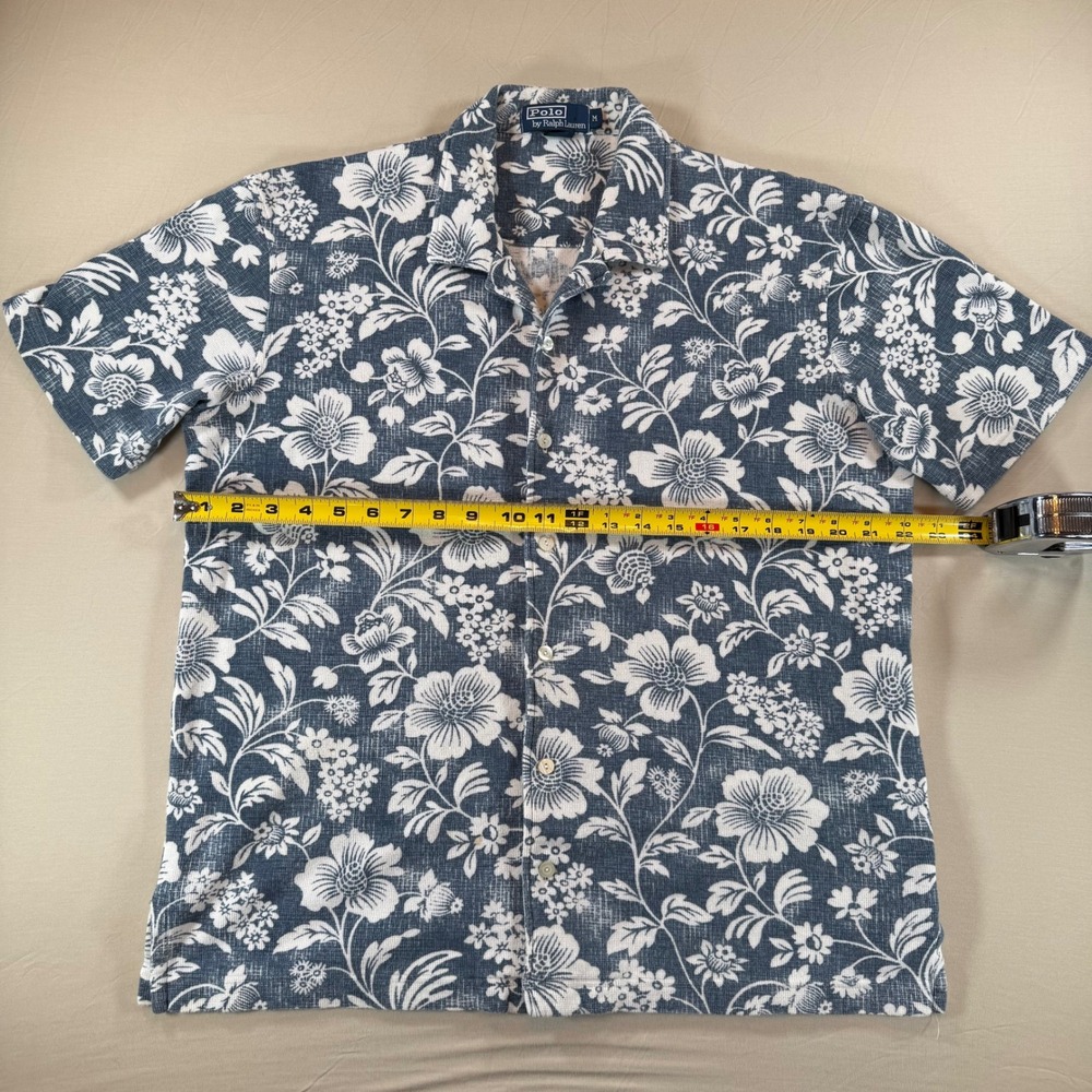 Polo Ralph Lauren Mens Medium Floral Shirt Cotton Blue White Short Sleeve - Picture 4 of 9
